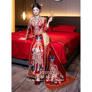 Atmospheric Trailing Velvet Xiuhe Dress 2024 New Bride Wedding Chinese Style Dress Toasting Dress Show Kimono Wedding Dress Women