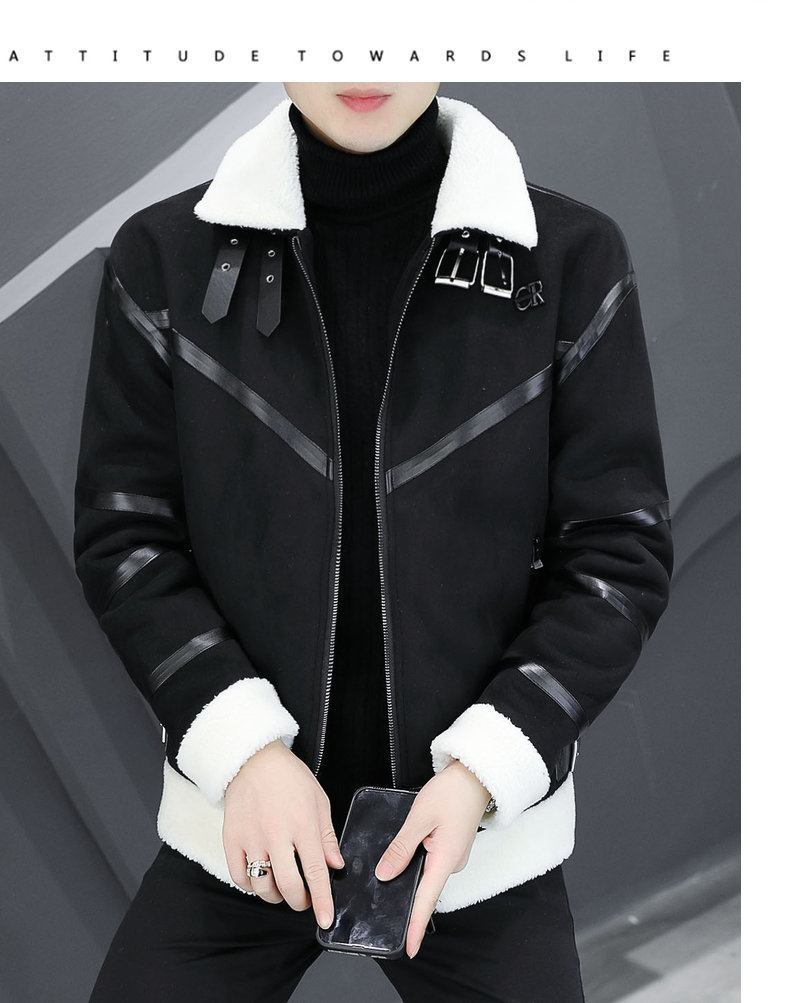Men's Leather Jacket With Velvet Lining And Fur Collar Warm_voghion.com