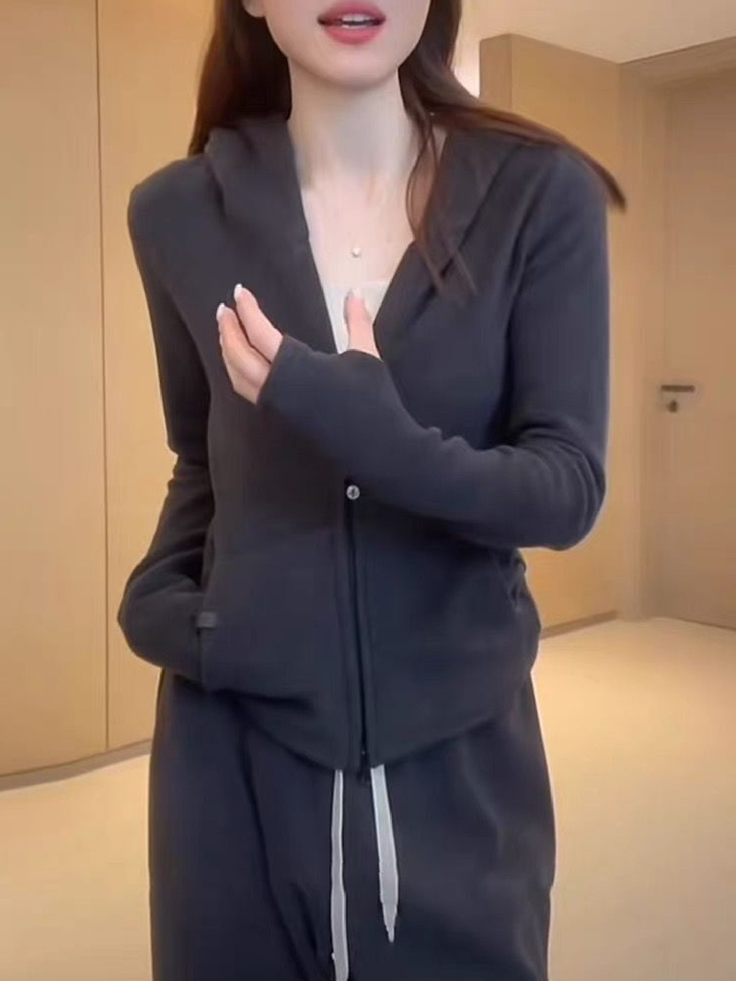 ng2510292 Ng2510292 European-style Design Zip-up Hooded Sweatshirt For Women, Autumn/winter 2025 New Slim-fit Versatile Jacket, Double-sided_ecoleips.com
