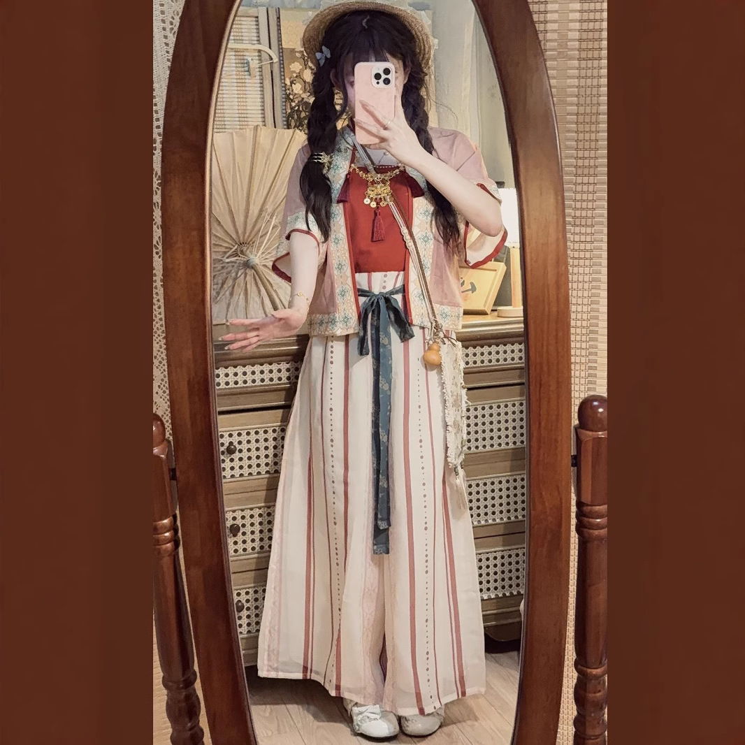 原创汉服女成人改良吊带国风阔腿裤日常宋制短衫春夏夏季新款汉服
