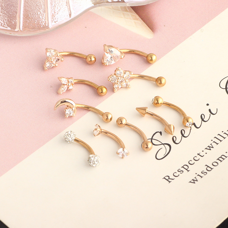 Stainless Steel Heart Shape Eyebrow Piercing Jewelry - Invisible Lip Nail with Black Zircon - 18K Gold Plated detail image 9