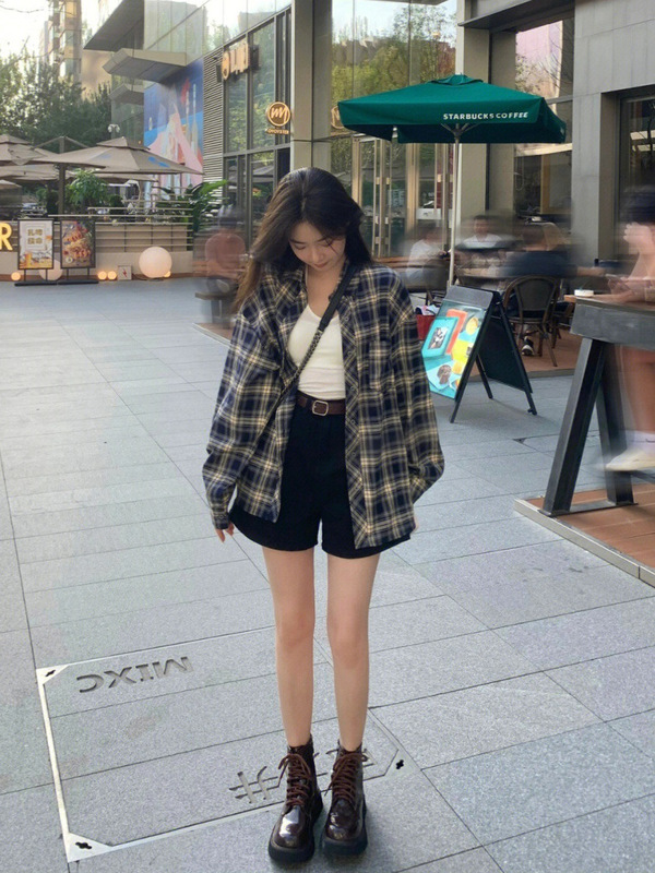幂式穿搭格子衬衫女慵懒风复古宽松衬衣开衫外套防晒上衣薄款春秋|undefined