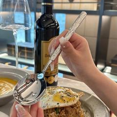 不锈钢勺子网红勺冰裂纹餐勺家用餐厅成人吃饭勺子喝汤勺调羹汤匙