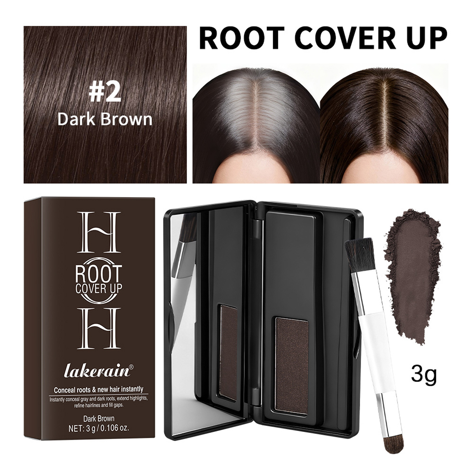 Polvo Retocador de Raíces Capilares, Retoque de Color, Efecto Denso y Esponjoso, para Raíz del Cabello