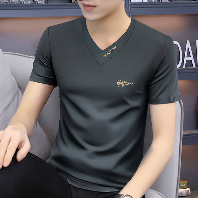 2025 Summer New Men's Short-sleeved T-shirt V-neck Slim-fit Bottoming Top Modal Middle-aged T-shirt Quick-drying Breathable 2025 Summer New Men's Short-sleeved T-shirt V-neck Slim-fit Bottoming Top Modal Middle-aged T-shirt Quick-drying Breathable