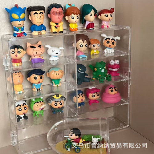Small sweet potato-shaped storage box with door, stackable transparent desktop mini figure doll decoration storage and display stand