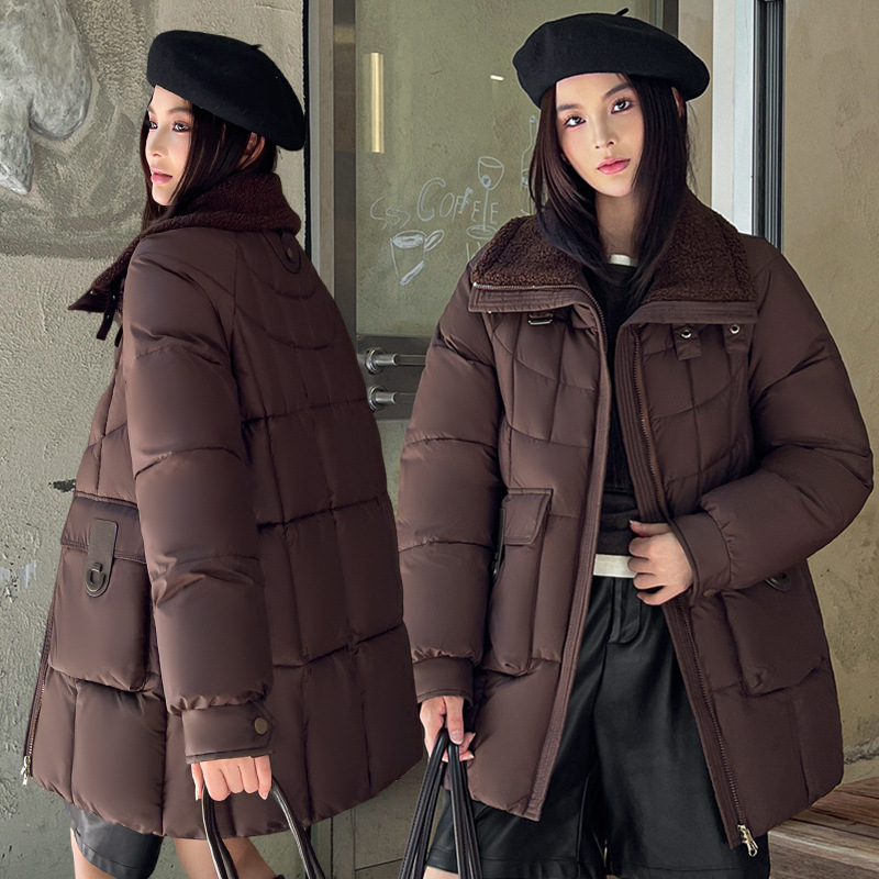 2025 invierno nuevo cuello suelto de costura media larga gran bolsillo delgado estilo coreano de alta sensación abrigo de plumón image 10