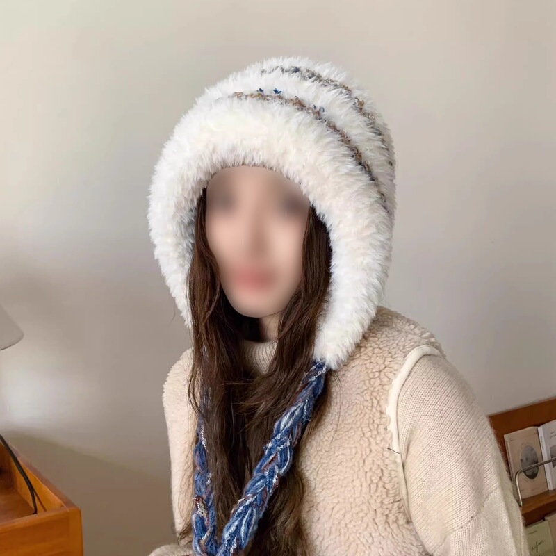 显脸针织围保暖毛绒百搭帽子小大头帽女护耳雷锋帽秋冬季防寒可爱|undefined