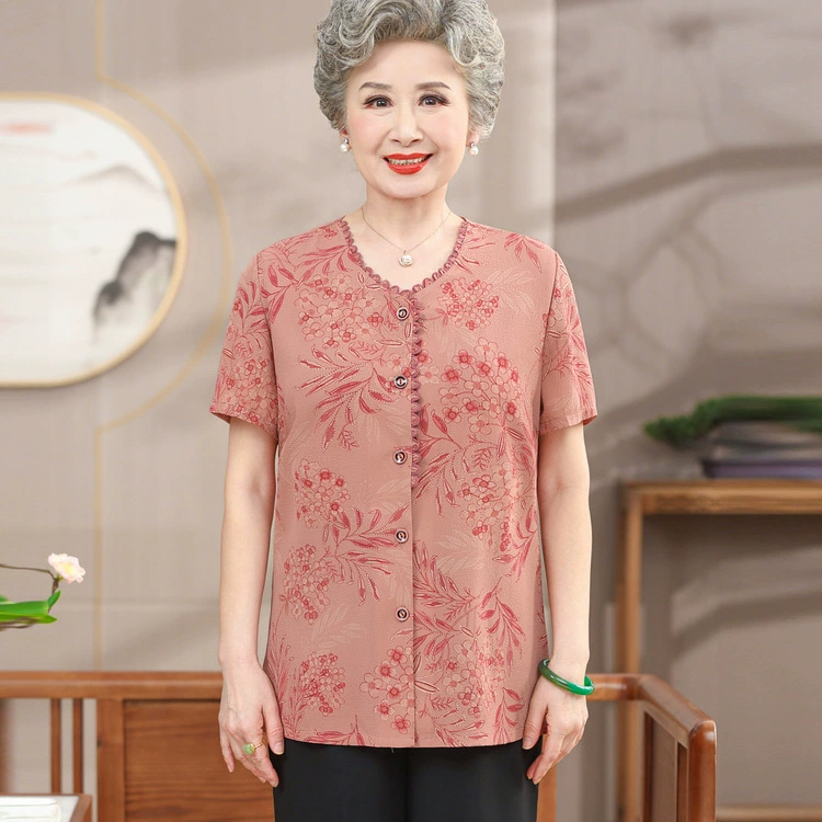 Весна и лето 2024 набор бабушкины свободные топы, укороченные брюки, дышащие дикие модные кружевные рубашки с круглым вырезом