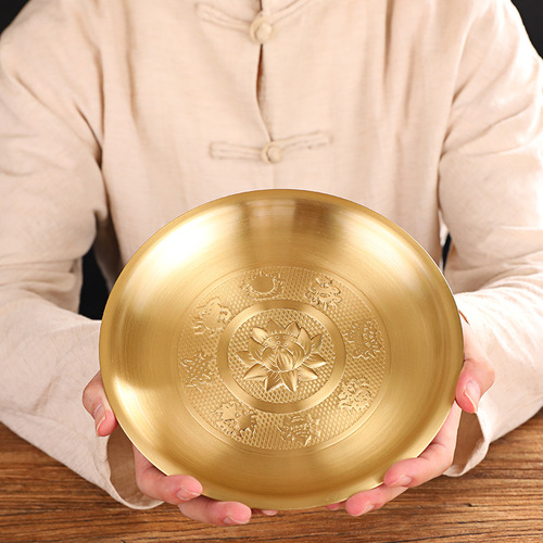 BB4C wholesale brass offering plate fruit plate for home worship in front of the Buddha, copper tribute plate for lotus Buddha utensils