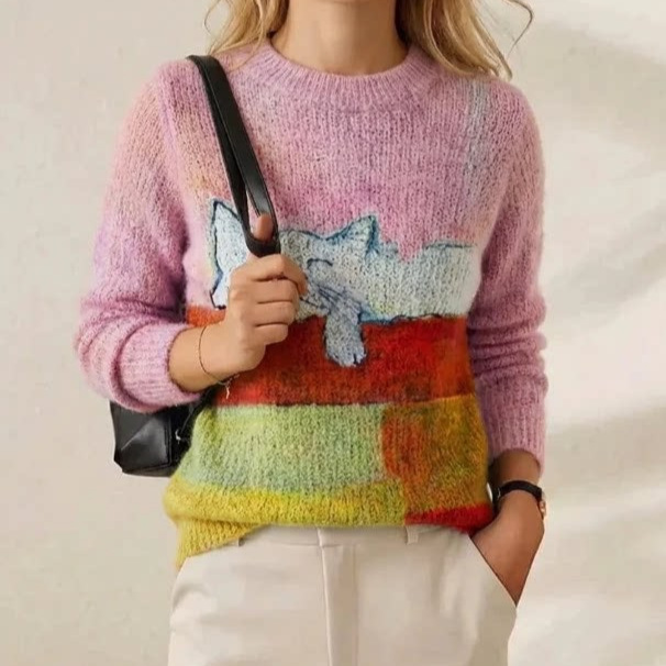 2025 New Autum Style Small Fresh Round Neck Sweatshirt 3D Digital Printing Sweet Work Clothing Casual Women's Sweatshirt