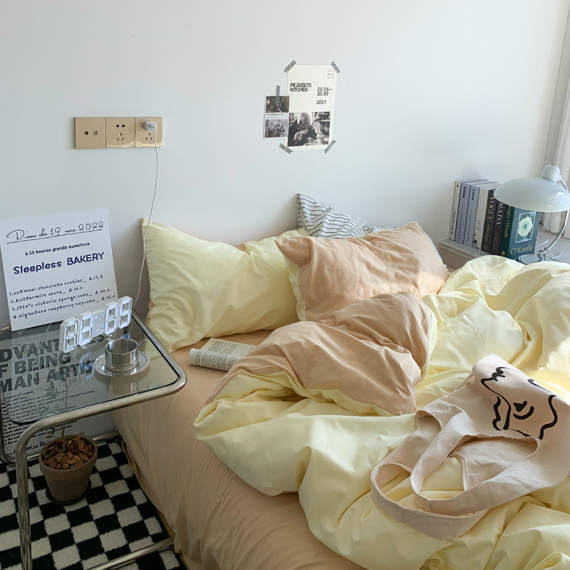 Viento nórdico simple color sólido tres piezas de ropa de cama dormitorio de estudiantes de verano cuatro piezas de ropa de cama