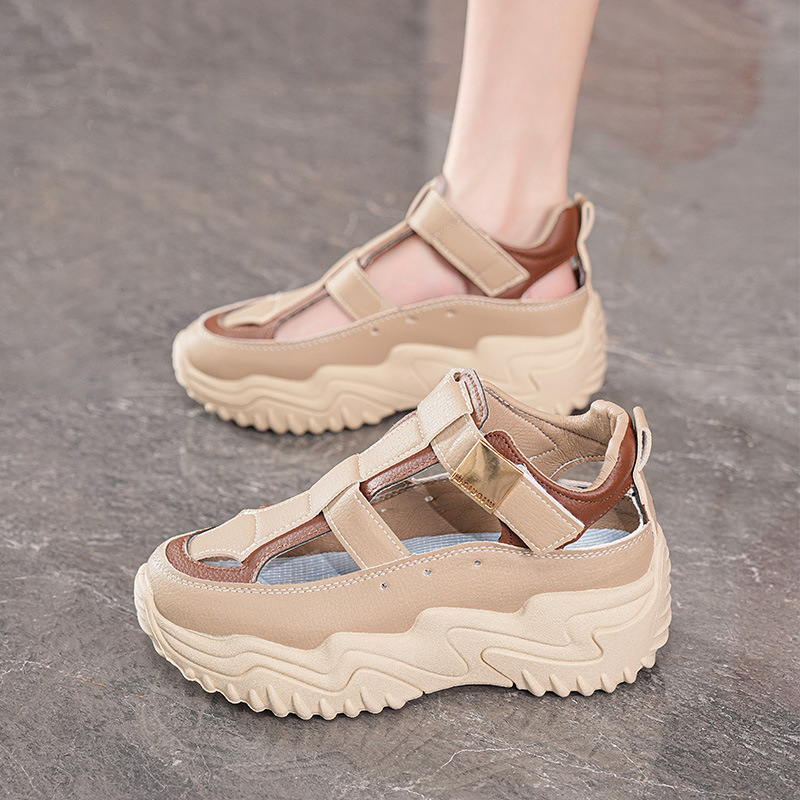 夏季女鞋新款透气镂空凉鞋子女韩版百搭厚底增高运动休闲老爹鞋女