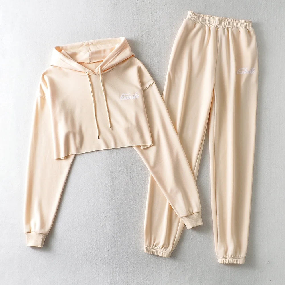 new letter printing hooded sweatshirt elastic waist casual pants two-piece suit NSHS29392