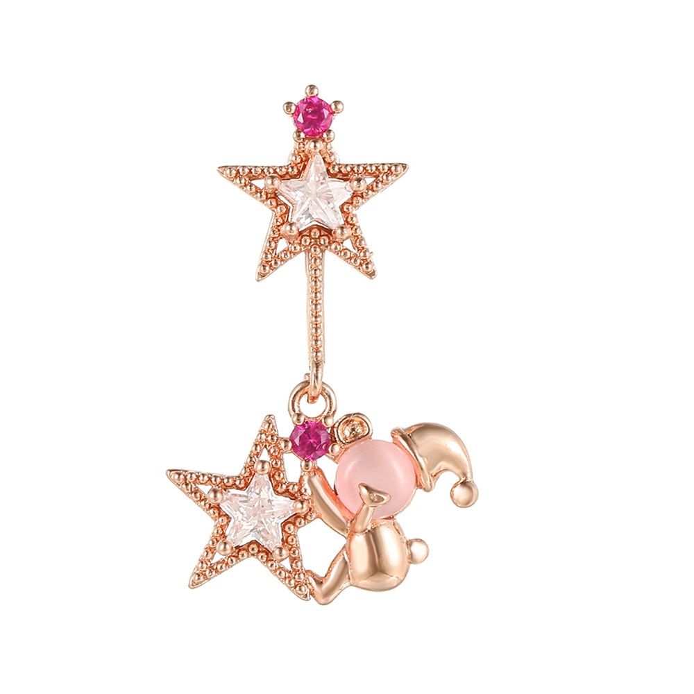 Christmas Hat Star Bear Thread Piercing Screw Ball Copper Earrings display picture 3