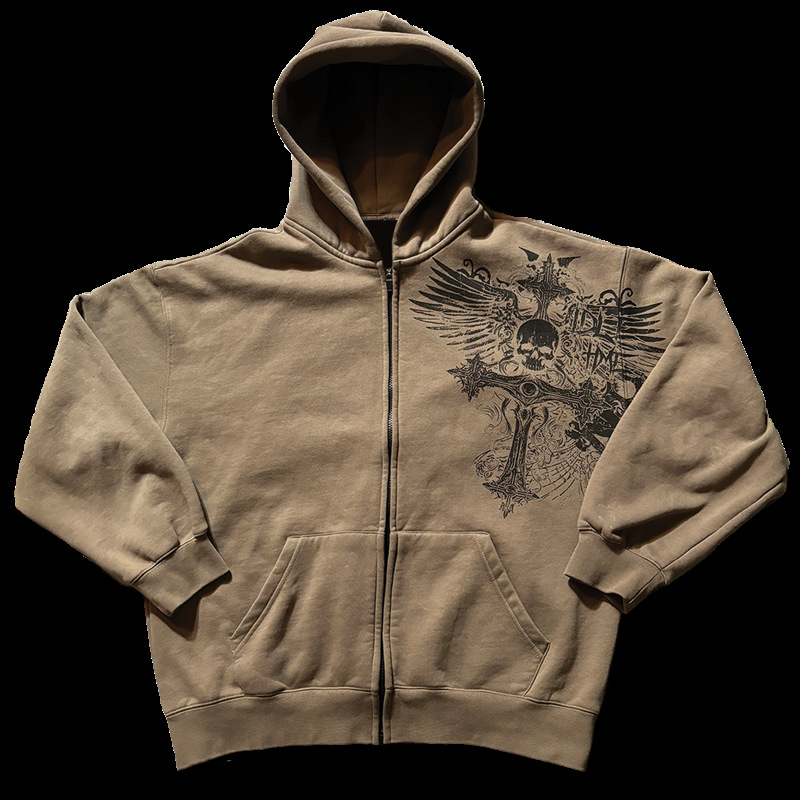 Herrenbekleidung Hip-Hop Street Ullover Langarm Retro High Street Dunkle Sweatshirtjacke Sweatshirt Druckmuster_voghion.com