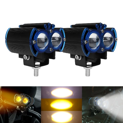 Cross-Border Motorcycle Electric Vehicle Led Modified Headlight Spotlight Crown Double-Eye Spotlight Waterproof Lens Spotlight (Motorcycle headlights, headlights) - white-yellow-blue-cover