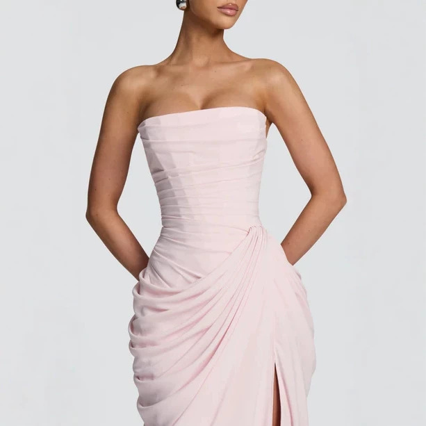 Babyb2026 New Summer Style Independent Brand Ins-Style Spicy Girl Slit Slim-Fit Tube Top Solid Color Party Long Dress