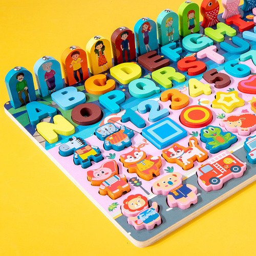 Magnetic fishing multifunctional logarithm board cognitive kindergarten children early education wooden puzzle puzzle board string bead toy