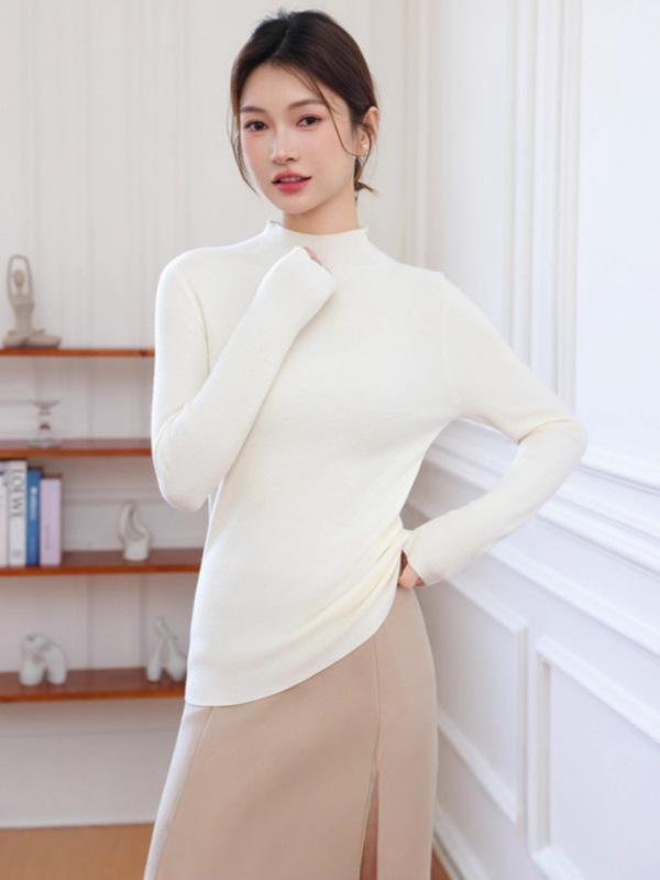 秋冬新款半高领显瘦纯色山羊绒衫女气质简约宽松针织打底保暖毛衣|undefined