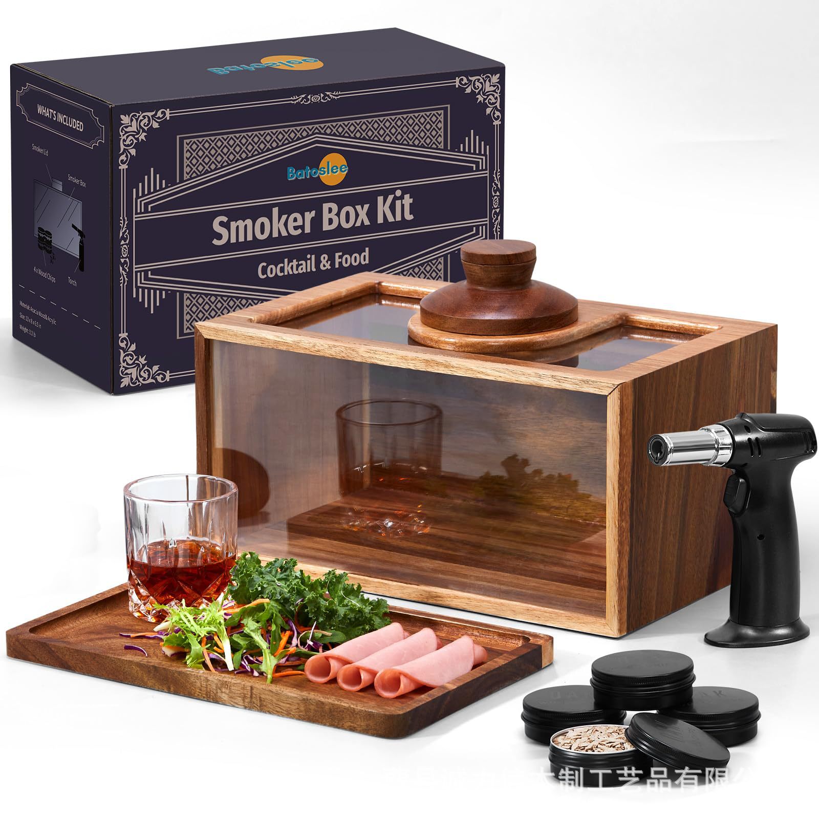 Cross-Border Wooden Smoked Food Box Outdoor DIY Salmon Meat Smoking Sealed Box Cocktail Smoking Set