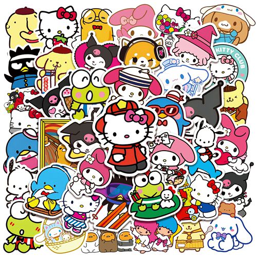 50 cartoon Sanrio posters for computers, smartphones, mugs, and pull-along suitcases, waterproof droplet gel graffiti stickers