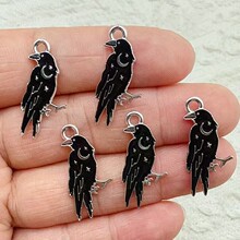 黑色哥特风合金银色乌鸦星月相位墓碑手工滴油死亡风