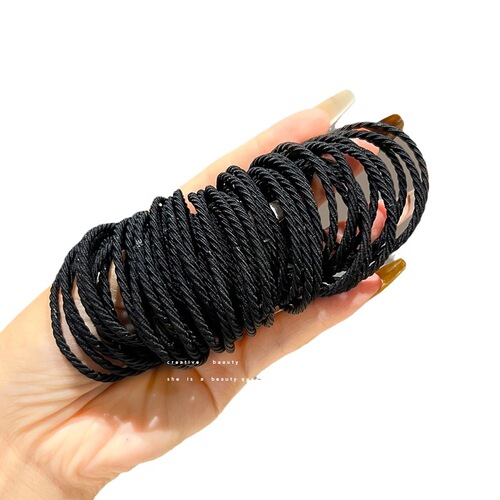 Black high-elasticity and durable rubber band women's simple temperament hair tie  new leather sheath hair rope