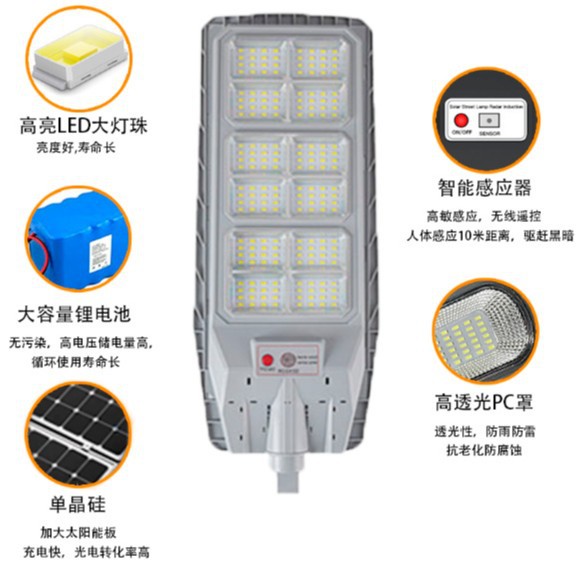 Luz de calle solar integrada transfronteriza Luz de inducción impermeable al aire libre Cabeza de lámpara de carretera de ingeniería solar de alta potencia led