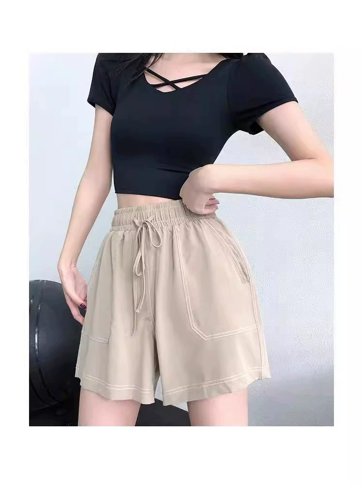 Трехмерные свободные повседневные штаны для йоги женские спортивные шорты с высокой талией карманы