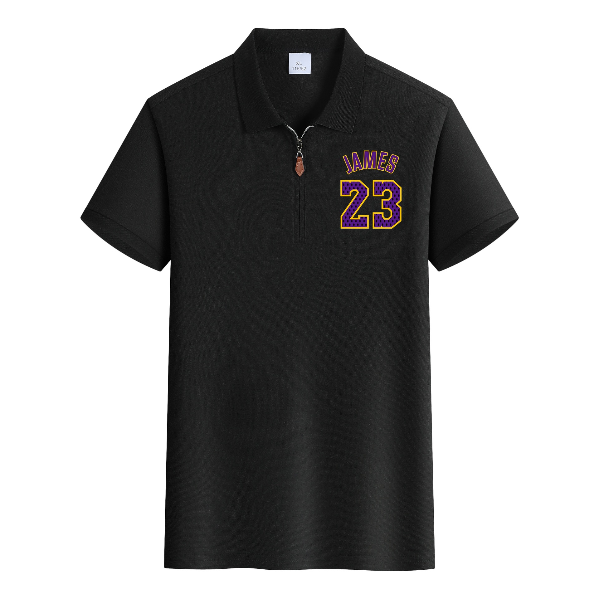 No. 23 Zip-up Polo Shirt, Business Casual Short-sleeved Lakers Color Scheme Basketball T-shirt_viptrois.com