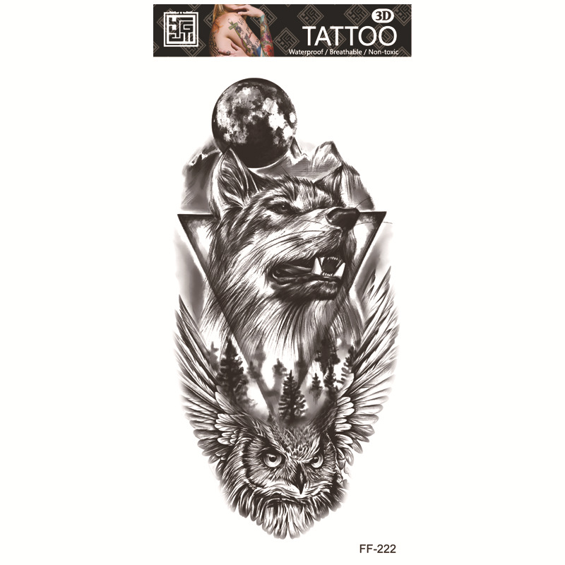 Yuanhua fábrica de pegatinas de tatuaje a prueba de agua en stock al por mayor cabeza de Lobo tótem texto árabe tatuaje pegatinas suministro transfronterizo
