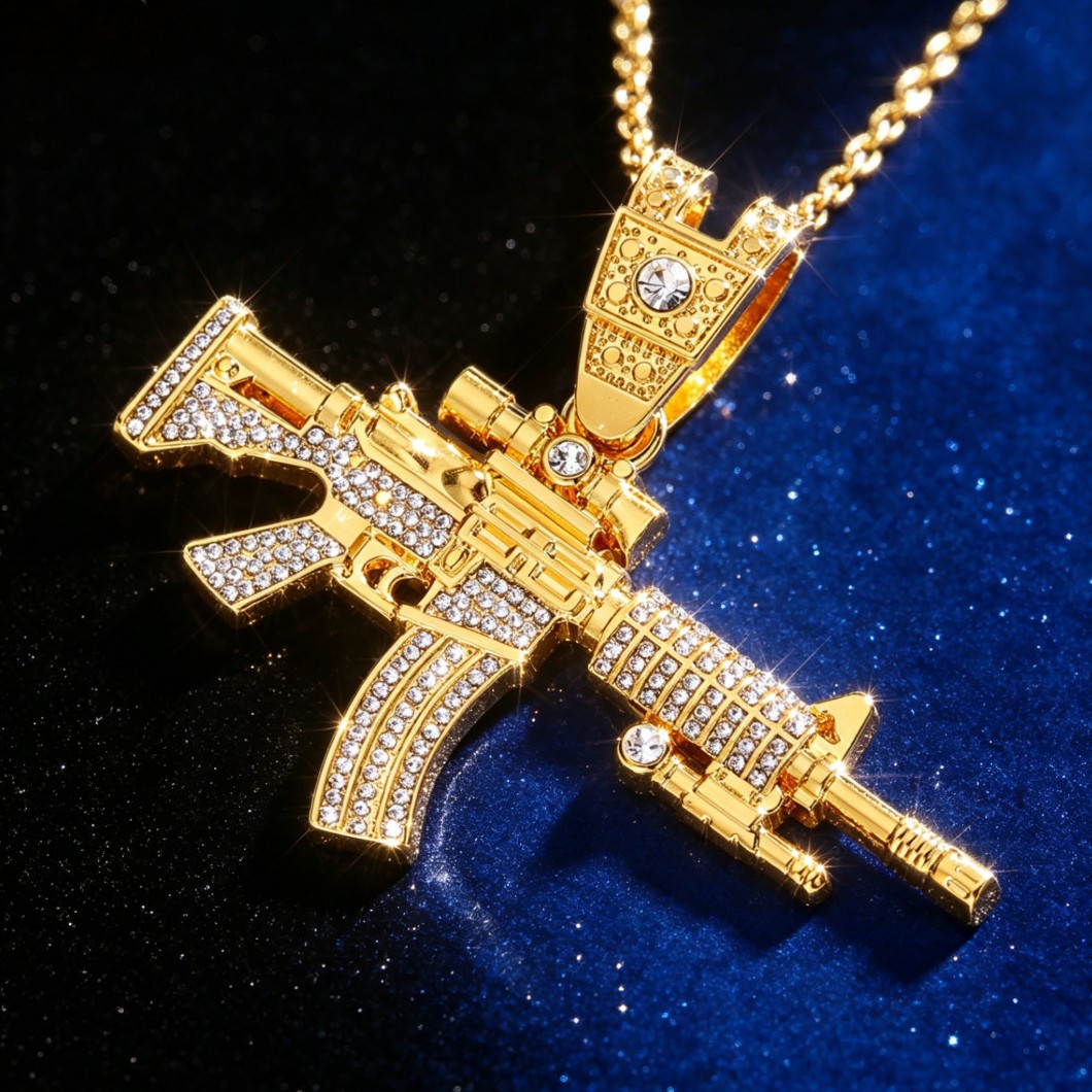 Europa y los Estados Unidos ventas transfronterizas calientes M4A1 colgante de ametralladora aleación de diamante completo cadena cubana moda hip hop joyería masculina fábrica al por mayor