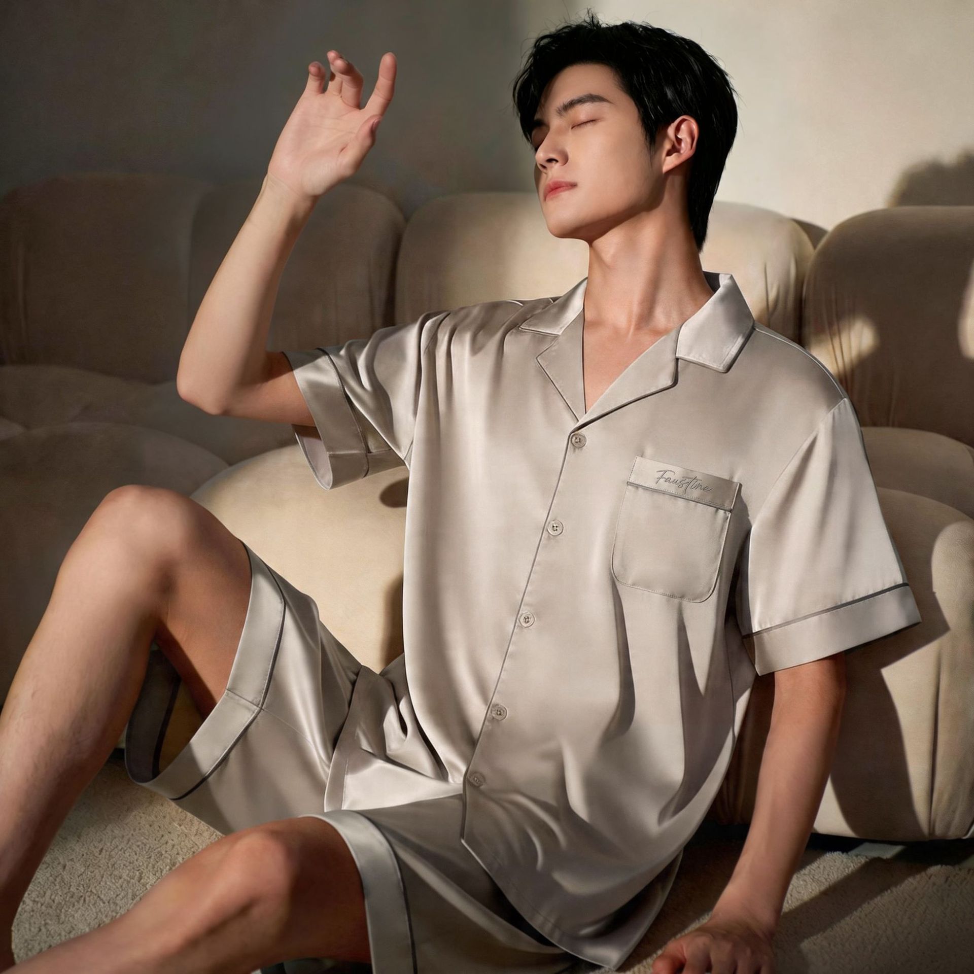새틴 솔리드 컬러 티 그레이