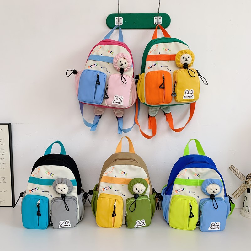Mochila de estilo coreano para niños y niñas, color contrastante, mochila de dibujos animados, mochila de estudiantes de escuela primaria, mochila de niños de gran capacidad.