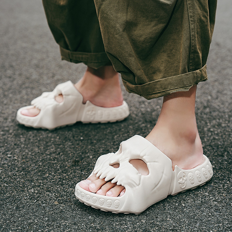 Cross-Border Popular Skull Summer Slippers for Men, Trendy Slip-On Sandals for Outdoor Wear, Thick-Soled Beach Sandals, Amazon Wholesale Skull Design