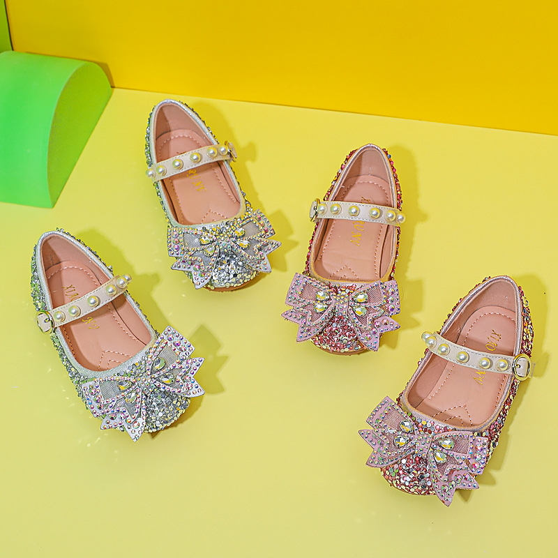 Girl Pearl Rhinestone Bow Shoes