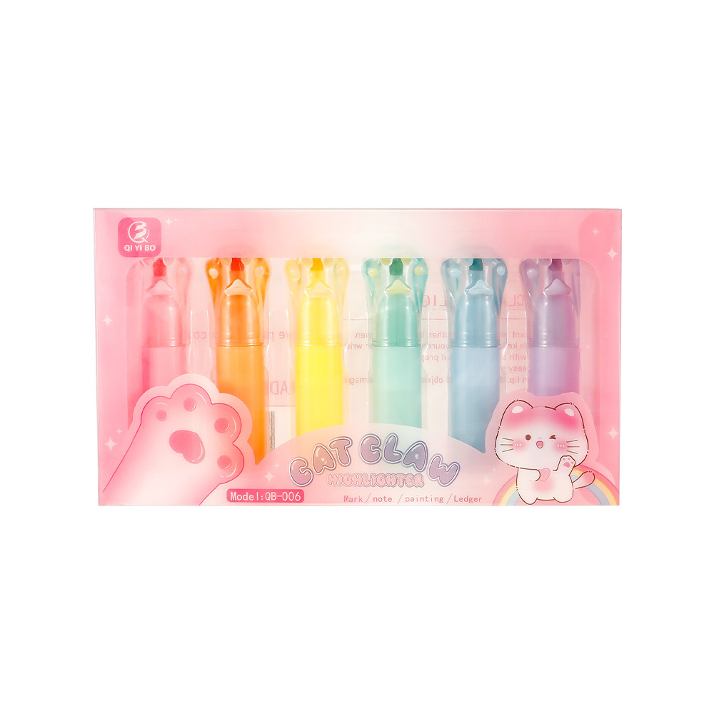 Nuevo cristal gato garra 6 colores resaltador de lápiz de dibujos animados garra de gato diy graffiti marca de línea lápiz de contabilidad