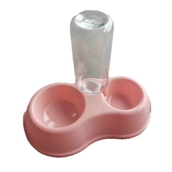 Thin INS with drinking water bottle round plastic pet double bowl to…