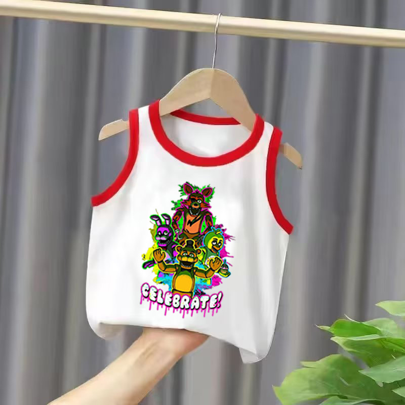 Cross-border Amazon best-selling toy bear pattern unisex kids sleeveless backless cartoon print summer new item