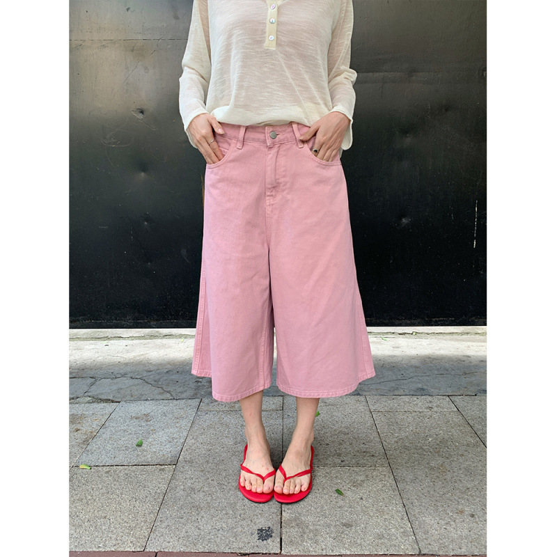 Yuyi Cropped Jeans for Women, Summer Pink, Versatile for Pear-Shaped Body, Hip-Covering, Slimming Wide-Leg Pants Cx2799 Yuyi Cropped Jeans for Women, Summer Pink, Versatile for Pear-Shaped Body, Hip-Covering, Slimming Wide-Leg Pants Cx2799