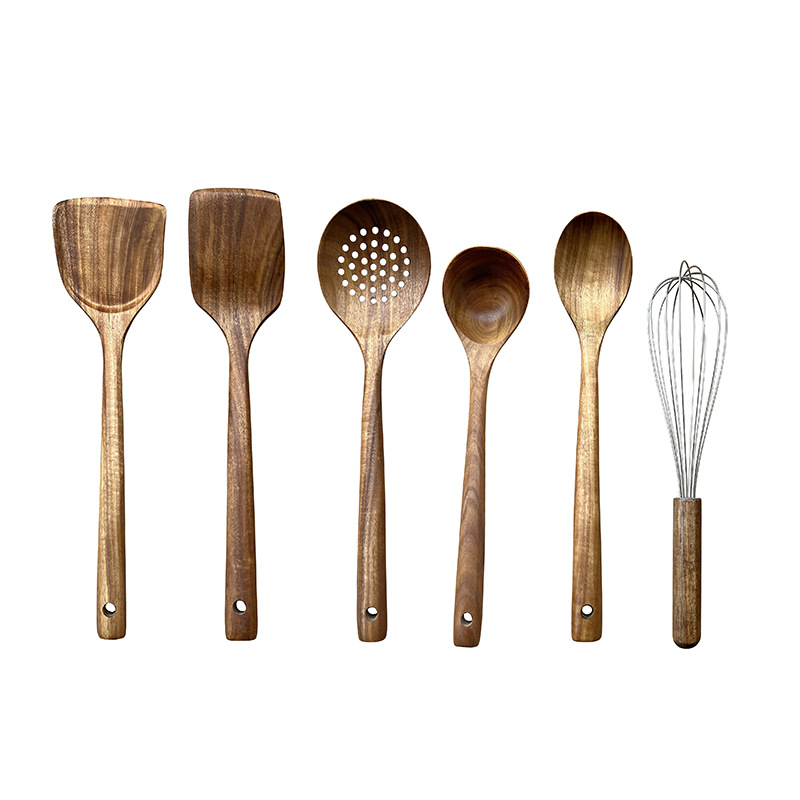 加厚柚木铲勺套装 木质锅铲 弯铲 长柄捞面勺 相思木打蛋器沙拉勺
