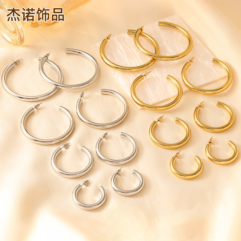 Casual C-Shaped Hollow Earrings 30/40/50/60mm Circle Stainless Steel Earrings Open Design Geometric Earrings Casual C-Shaped Hollow Earrings 30/40/50/60mm Circle Stainless Steel Earrings Open Design Geometric Earrings