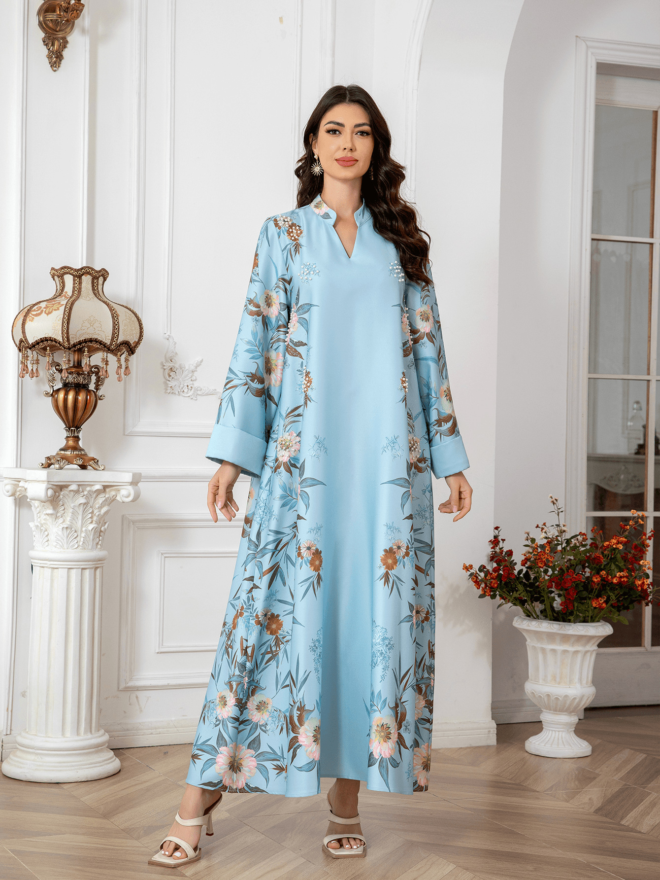 SW0803 Middle East Cross-Border Muslim Women's Robe Dubai Printed Long Dress Elegant And Stylish_ecoleips.com