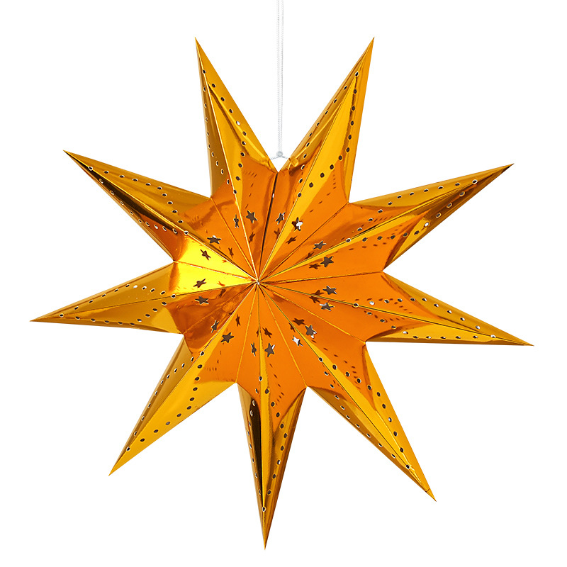 Decoración navideña Estrellas Linterna de papel Iluminación de estrella de cinco puntas Candelabro Árbol de Navidad Decoración navideña Colgante de estrella de nueve puntas