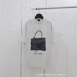 毒家高版本 B家25ss新款 包包印花LOGO圆领短袖T恤宽松版型情侣款