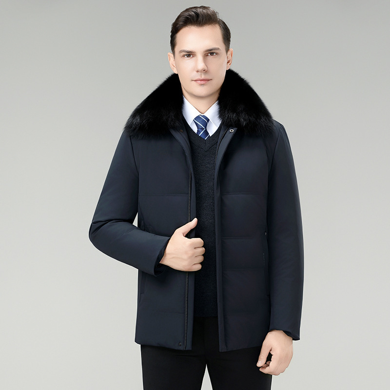 High-End Fox Fur Collar down Jacket for Men 2025 Autumn and Winter New Warm Double-Layer down Jacket for Middle-Aged Dad Cold-Proof Jacket