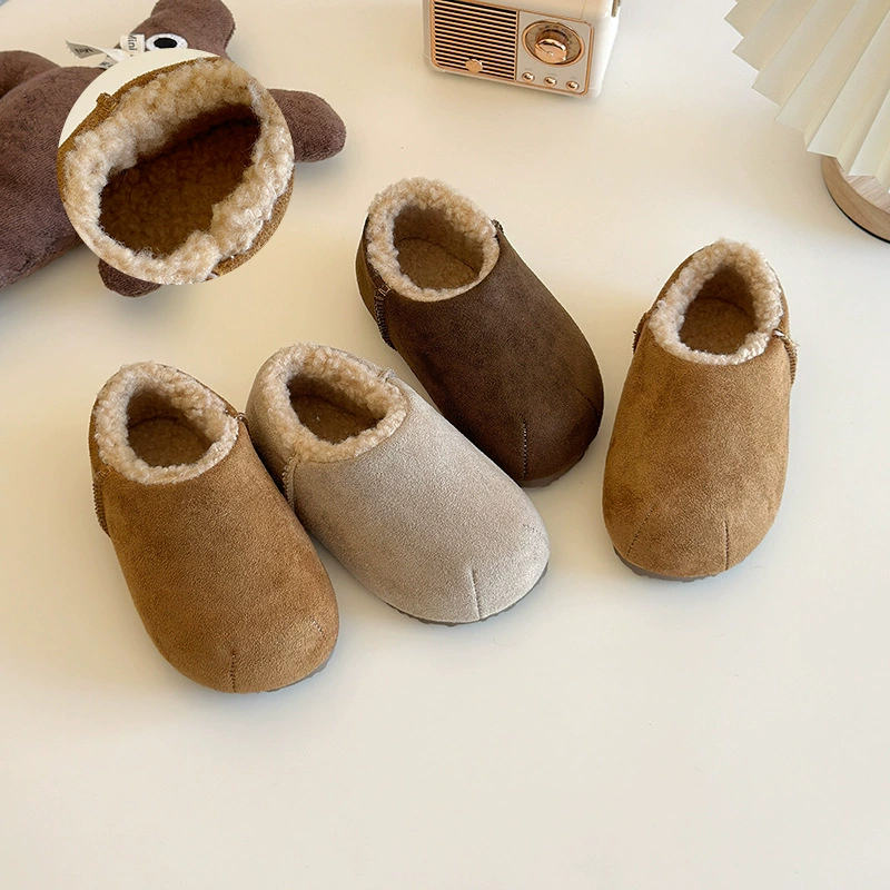 Хлопчатобумажная обувь для детей 2024 Зимняя корейская версия мужского и женского пола плюшевая утолщенная теплая обувь для хлеба