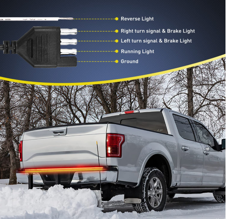 Tail Light Signal Lamp 60inch 1.5m Pickup Truck Hard Light Bar Three-Row Running Water Flow Turn Signal Brake Reverse Light