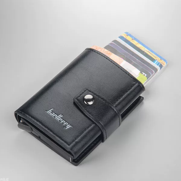 Baellerry Men's Card Holder European and American Style Automatic Card Insertion Buckle Card Clip New Metal Aluminum Shell Rfid Card Case